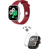 Xiaomi Redmi Watch 4 / 5 Uyumlu Yumuşak Silikon Kordon + Kasa ve Ekran Koruyucu - Bordo