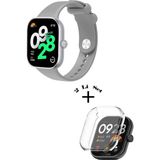 Xiaomi Redmi Watch 4 / 5 Uyumlu Yumuşak Silikon Kordon + Kasa ve Ekran Koruyucu - Gri