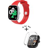 Xiaomi Redmi Watch 4 / 5 Uyumlu Yumuşak Silikon Kordon + Kasa ve Ekran Koruyucu - Kırmızı