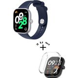 Xiaomi Redmi Watch 4 / 5 Uyumlu Yumuşak Silikon Kordon + Kasa ve Ekran Koruyucu - Lacivert