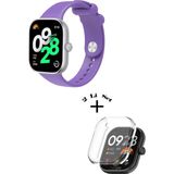 Xiaomi Redmi Watch 4 / 5 Uyumlu Yumuşak Silikon Kordon + Kasa ve Ekran Koruyucu - Mor