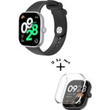 Xiaomi Redmi Watch 4 / 5 Uyumlu Yumuşak Silikon Kordon + Kasa ve Ekran Koruyucu - Siyah