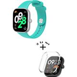 Xiaomi Redmi Watch 4 / 5 Uyumlu Yumuşak Silikon Kordon + Kasa ve Ekran Koruyucu - Turkuaz