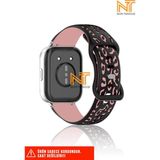 Xiaomi Redmi Watch 5 Active / Redmi Watch 5 Lite Uyumlu Leopar Desenli Silikon Kordon - Siyah - Pembe