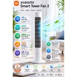 Xiaomi Smart Tower Akıllı Kule Tipi Vantilatör – 10 Metre Güçlü Hava Akışı, 150° Geniş Salınım, 100 Kademeli Hız Ayarı, Sessiz Inverter Motor, Wi-Fi ve Xiaomi Home Uygulama Kontrolü - Beyaz