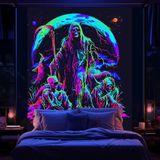 Xiaoput Yatak Odası için Blacklight Duvar Kilimi, Erkekler için Havalı Trippy Kafatası Goblen, Orakçı ve İskelet Duvar Dikey Duvar Kilimi, Siyah Işık Duvar Halıları Posterler Oda Gençler için Gotik