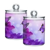 xigua Mor Kelebek Qtip Tutucu 2'li Paket, 14oz Eczacı Kavanozları Banyo Vanity Organizer Teneke Kutu, Pamuklu Çubuklar, Pamuklu Toplar, Kozmetik Pedleri, Flossers, Banyo Tuzları için