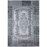 Xinning Gri Yama İşi Modern Geometrik Etnik Desenli Boho Makinada Yıkanabilir Hafif Hav Toz Vermez Leke Tutmaz Kaymaz Taban Dijital Makine Baskı Halı Oturma Odası Salon Yolluk Koridor Mutfak Halısı