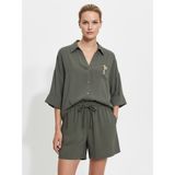 Xint Kadın Haki Ipeksi Dokulu Oversize Gömlek - XS