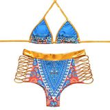 XITENG Güney Afrika Halter Boyun Bikini Mayo Yüksek Bel Seksi Bikini Setleri Cut Out, Mavi, 4-6