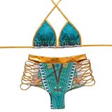 XITENG Güney Afrika Halter Boyun Bikini Mayo Yüksek Bel Seksi Bikini Setleri Cut Out, Yeşil, 38-40
