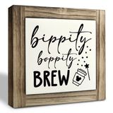 XJCUG Bippity Boppity Ahşap Plak Tabelası, Kutu Ahşap Plaketler Masa Dekoru, Rustik Ahşap Sehpa Tabelası, Mutfak Ev Dekoru, Masa Üstü Dekor Tabelası, Kahve Severler Hediyesi, Disney Lover Hediyesi 5,9 × 5,9