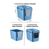 XL 3 Fonksiyonlu Premium Kapalı Kedi Tuvaleti ve Taşıma Çantası 56 x 40 x 43 Cm Mavi