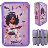 Xl Jumbo Model Gitarlı Kız Müzik Kalem Kutusu Organizer Kalemkutu 3 Bölmeli Kalemlik Mor