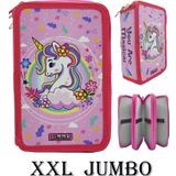 Xl Jumbo Model Unicorn Bahar Kalem Kutusu Organizer Kalemkutu 3 Bölmeli Kalemlik Pembe