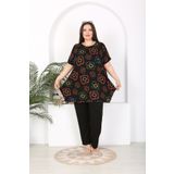 XL Modam KADIN BÜYÜK BEDEN YEŞİL SİYAH TUNİK PANTOLON LİKRALI VİSKON TAKIM