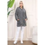 xlargebutik BÜYÜK BEDEN GİYİM AÇIK GRİY KAPŞONLU FERMUARLI FULL ESNEK PELUŞ POLAR SICACIK YUMAŞIK HIRKA