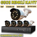 XMPRO byxm3908set5 - 5 kameralı 5mp sony lensli gece renkli gösteren güvenlik seti - 8 warm led li