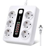 Xnews H-04 Termal Akım Korumalı 3000W 10 Amper 6 Lı Priz 2 Metre Uzatma Kablosu Çoklu Priz 5 USB 1 Type C Pd Girişli Hızlı Şarj Istasyonu