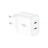 Xo CE08 50W 3A 2 x Usb-C Şarj Adaptörü - Akıllı Telefon ve Aksesuar Uyumlu Şarj Başlığı (Eu Priz) - Beyaz