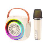 XO Kablosuz Bluetooth Hoparlör ve Karaoke Mikrofon F42 – 10W Güç, RGB Işıklı, TF Kart & USB Destekli, Taşınabilir Ses Sistemi-(11,2 * 7,8 * 11,3CM)-Bej