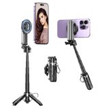 XO MagSafe ile uyumlu Bluetooth Selfie Stick Tripod – Manyetik Telefon Tutucu, 360° Döner Başlık, Tek Tuşla Açılır, 11.5-41cm Teleskopik Uzatma, 4.7-7 inç, ABS + Alüminyum Alaşım, SS22, Siyah