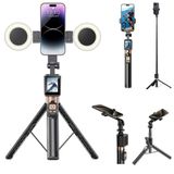 XO Simple is Beauty 170cm Akıllı Selfie Çubuğu – Tripod Tasarımlı, 2 Halkalı Işıklı, Kablosuz Uzaktan Kumandalı, Dijital Ekranlı ve Ekran Yansıtma Destekli Çok Fonksiyonlu Selfie Stick, SS23, Siyah