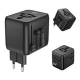 XO Simple is Beauty Evrensel Seyahat Adaptörü – 2500W Maks Güç, 20W Type-C + 18W USB Hızlı Şarj Girişli, EU/UK/US/AUS Fiş Uyumlu Çoklu Dönüştürücü Priz, WL36, Siyah