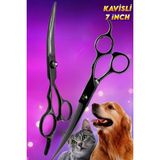 Xolo 7 Inç Siyah Kavisli Düz Evcil Hayvan Kesim Tıraş Makası Kedi ve Köpekler İçin Ergonomik Kullanım