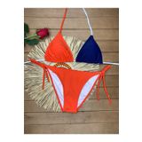 XORVİO Kadın Likralı Esnek Yandan Ve Boyundan Bağlamalı Şık Ipli Üçgen Lacivert Bikini Takım