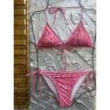 Xorvio Kadın Üçgen Bikini Takım Likralı Esnek Yandan Boyundan Bağlamalı Şık Ipli - 2XL - Koyu Pembe