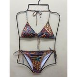 Xorvio Kadın Üçgen Bikini Takım Likralı Esnek Yandan Boyundan Bağlamalı Şık Ipli - Kahverengi