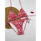 Xorvio Kadın Üçgen Bikini Takım Likralı Esnek Yandan Boyundan Bağlamalı Şık Ipli - XL - Kırmızı