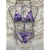 Xorvio Kadın Üçgen Bikini Takım Likralı Esnek Yandan Boyundan Bağlamalı Şık Ipli - XL - Mor
