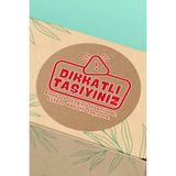 Xox Shops Kraft Görünümlü Dikkatli Taşıyınız Yazılı Kargo Paketleme Etiketi Sticker - 90 Adet - ST2273 - 3cm x 3cm
