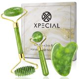 XPECIAL Gua Sha & Jade Roller 3'ü 1 arada, yüz silindiri, Guasha yüz masajı cilt bakım alet seti, kırışıklıkları ve göz şişliklerini gidermek için masaj aleti, yaşlanma karşıtı ve vücut gevşeme