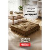 XPERMATE Bisküvi Minder Petek Önü Yer Minderi 55x55x14 Kalın Pofuduk Balkon Bahçe Fransız Minderi Kahve