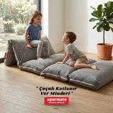 Xpermate Katlanır Pofuduk Çocuk Yer Minderi Pötikareli Bebek Yer Yatağı Çantalı - 60 x 200 x 12 cm - Gri