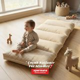 Xpermate Katlanır Pofuduk Çocuk Yer Minderi Pötikareli Bebek Yer Yatağı Çantalı - 60 x 200 x 12 cm - Krem