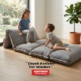 Xpermate Katlanır Pofuduk Çocuk Yer Minderi Pötikareli Bebek Yer Yatağı Çantalı (Gri)
