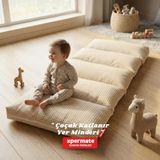 Xpermate Katlanır Pofuduk Çocuk Yer Minderi Pötikareli Bebek Yer Yatağı Çantalı (Krem)