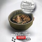 Xpermate Kedi ve Köpek Yatağı Küçük Irk Köpek Yuvası Sünger Simit 45 Cm Yeşil Gri