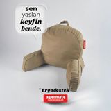 Xpermate Kolçaklı Okuma Yastığı Sırt Minderi TV İzleme Yastığı Bel Destek Ergonomik Fermuarlı Yastık Bej - 46 x 54 cm
