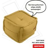 Xpermate Puffymod Dekoratif Kare Puf Orta Sehpa Ayak Uzatma Puf 40 x 32 cm Hardal - 40 x 40 cm