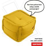 Xpermate Puffymod Dekoratif Kare Puf Orta Sehpa Ayak Uzatma Puf 40 x 32 cm Sarı - 40 x 40 cm