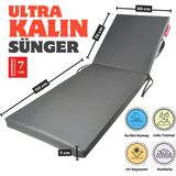 Xpermate Şezlong Minderi 180x60x7 cm Fermuarlı Kalın Plaj ve Spor Minderi Gri - Antrasit