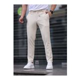 Xram ERKEK RAHAT ESNEK KUMAŞ LASTİKLİ JOGER PANTOLON BEJ RENGİ SLIM-FİT