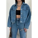 XRAY JEANS Kadın Jeans Oversize Cepli Kısa Mavi Kot Ceket