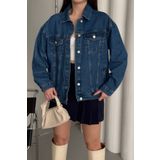 XRAY JEANS Kadın Jeans Uzun Düğmeli Oversize Mavi Kot Ceket