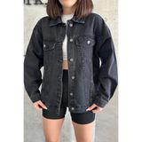 XRAY JEANS Kadın Jeans Uzun Düğmeli Oversize Siyah Kot Ceket